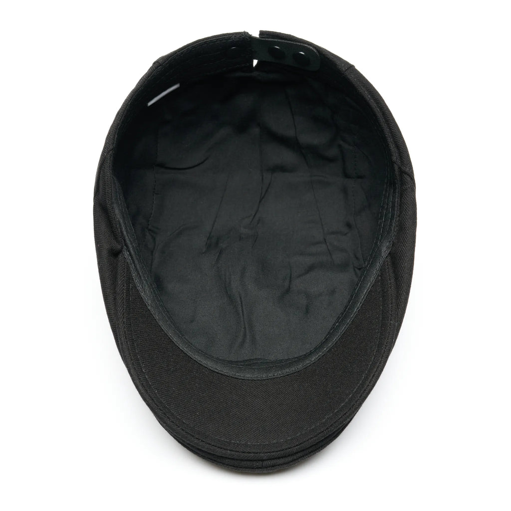 Bască bărbați din bumbac, reglabilă cu capse, model Belmont, culoare negru, interior.