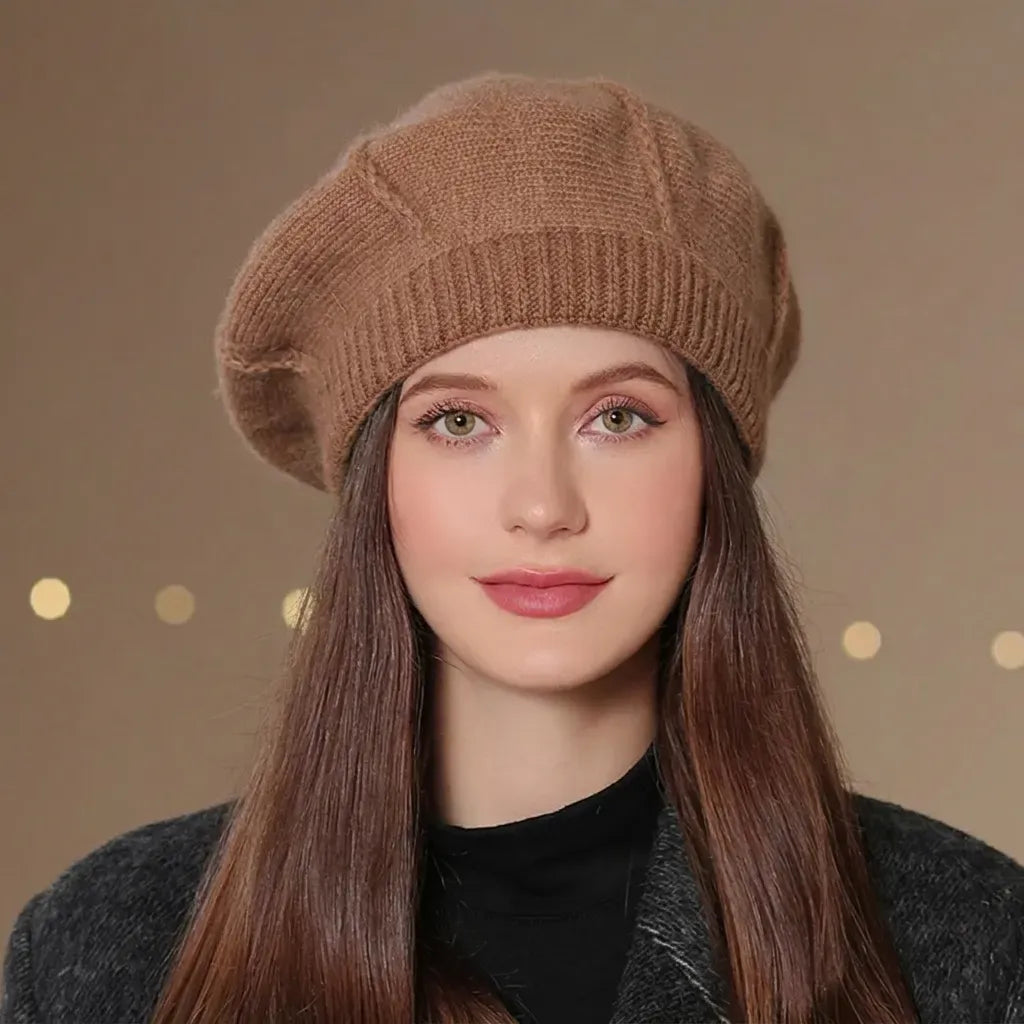 Beretă damă elegantă franțuzească model Adele camel.