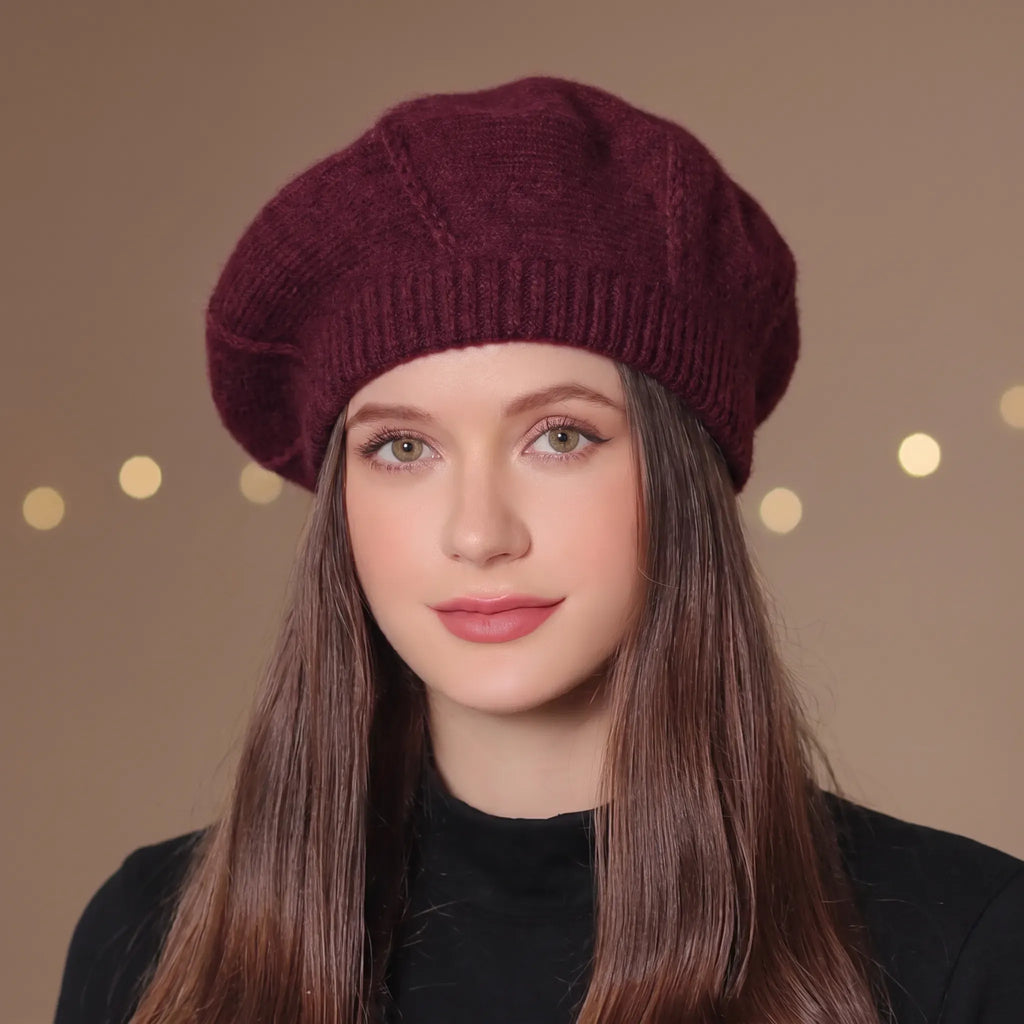 Beretă damă elegantă franțuzească model Adele grena.