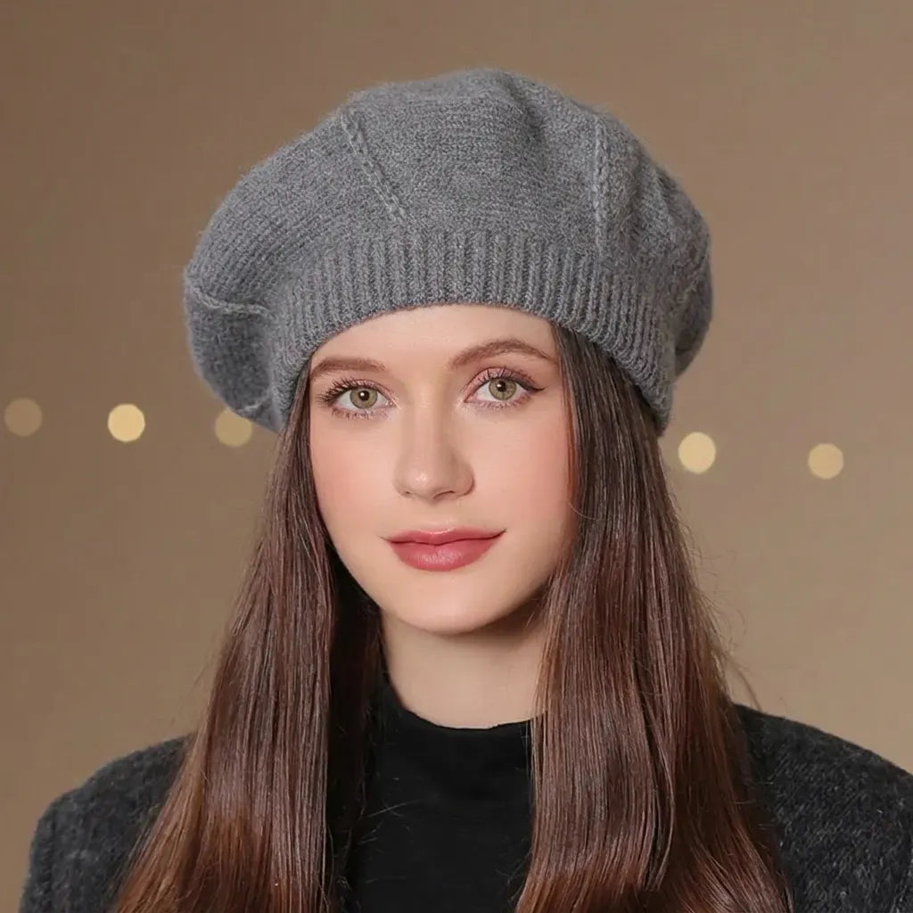 Beretă damă elegantă franțuzească model Adele gri deschis.