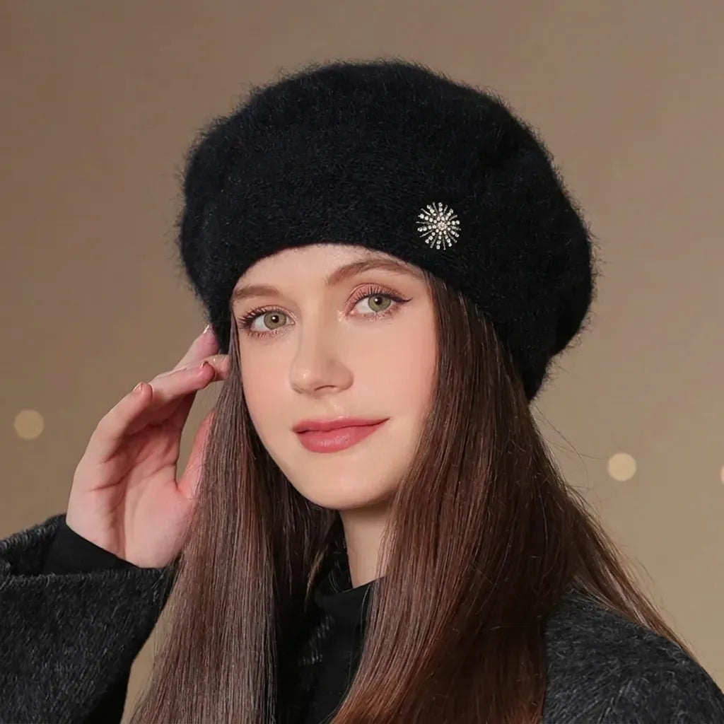 Beretă damă elegantă franțuzească model Eloise negru.