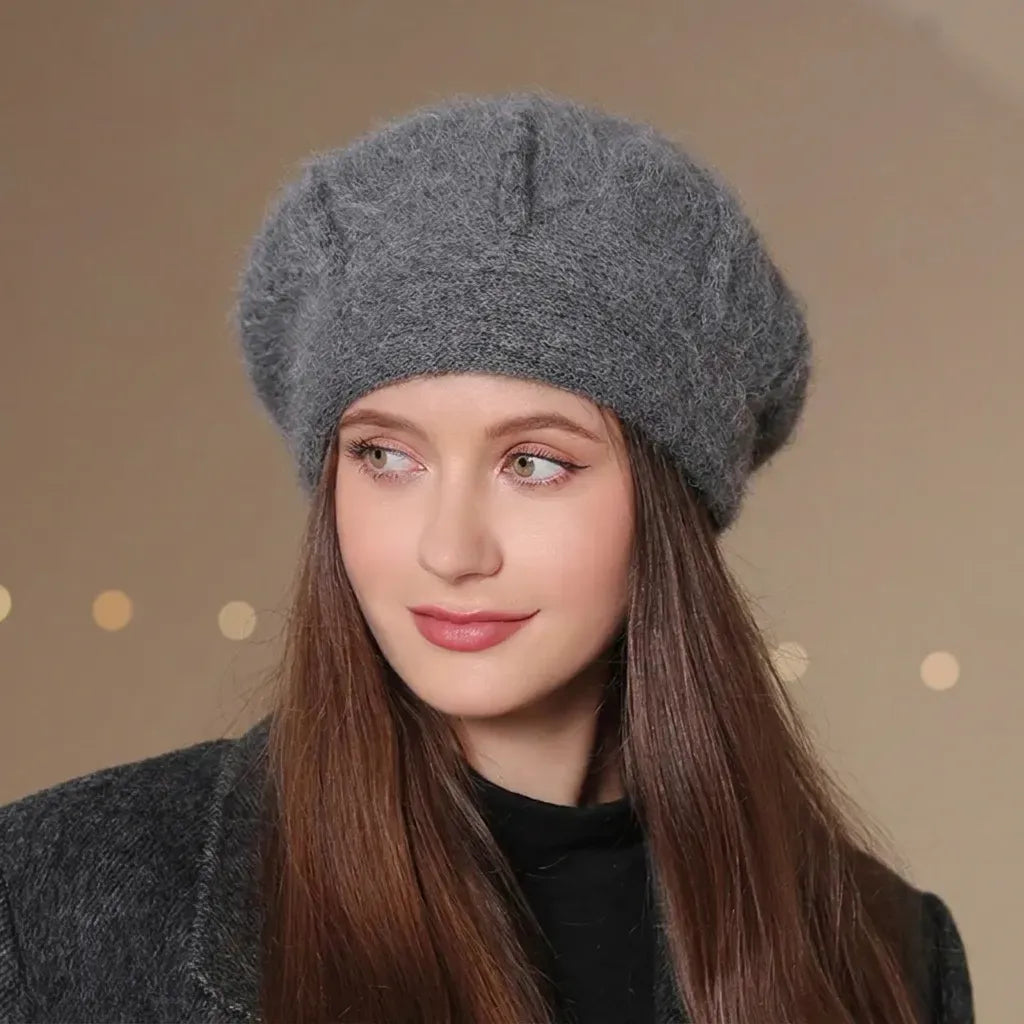 Beretă damă elegantă franțuzească Juliette gri deschis.
