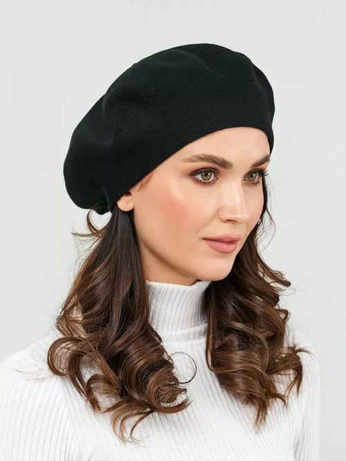 Beretă damă elegantă din lână, reversibilă, se poate purta pe două fețe, culoare negru.