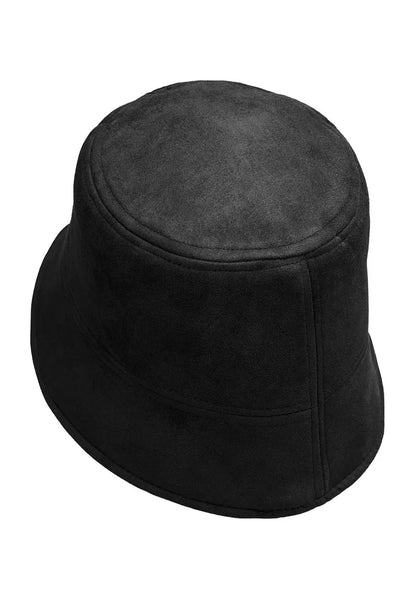 Căciulă Bucket Hat de iarnă cu polar pe interior, negru, top.