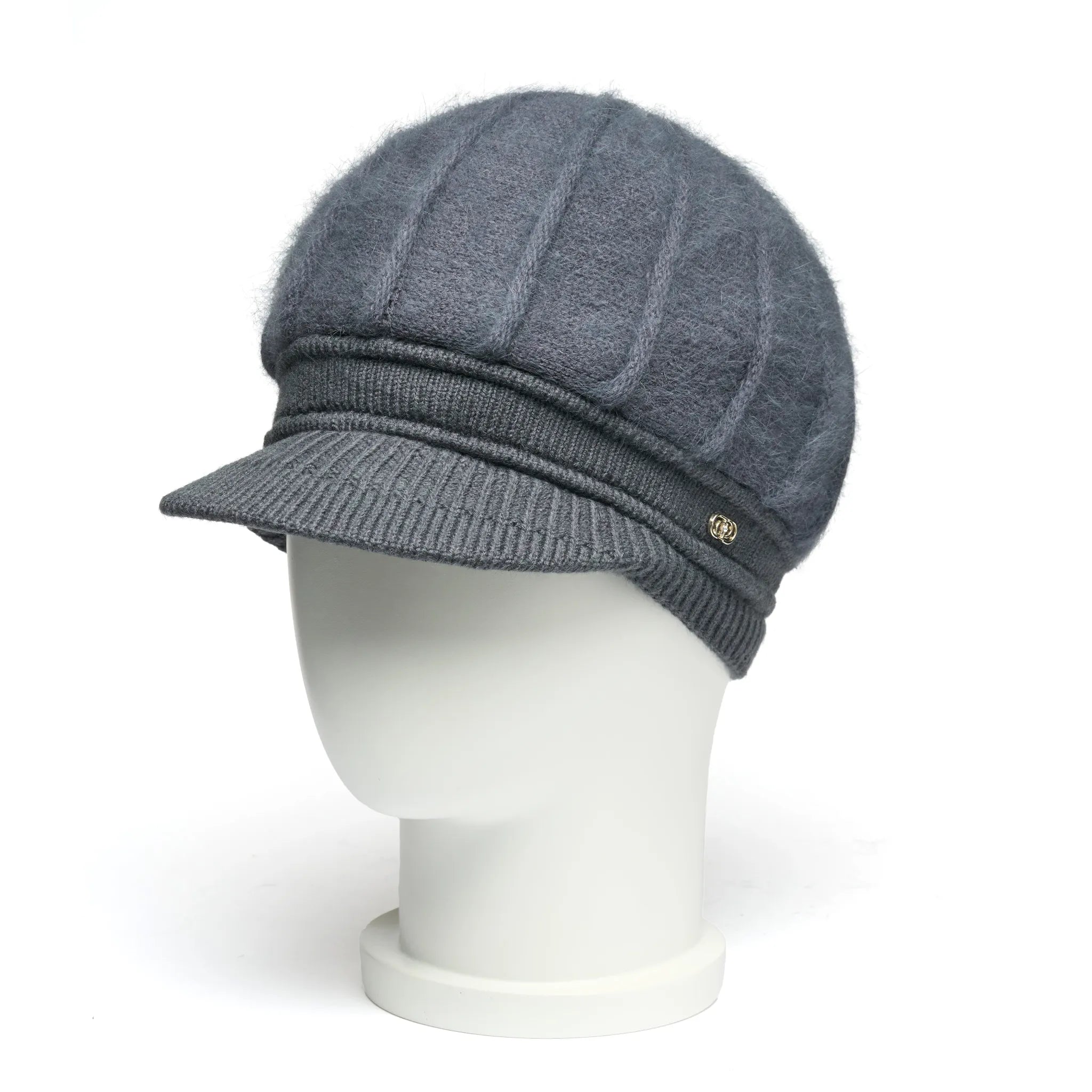 Căciulă damă iarnă elegantă, cozoroc, angora, model Mara, gri închis.