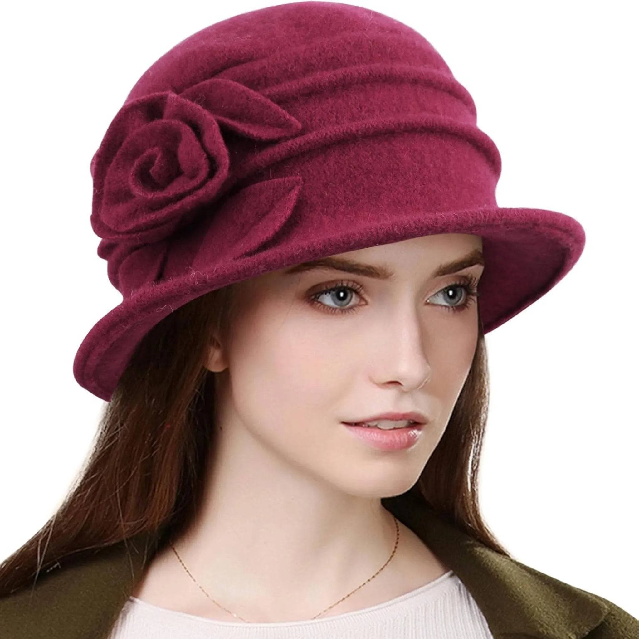 Pălărie damă din lână, model Sofia, culoarea bordo.