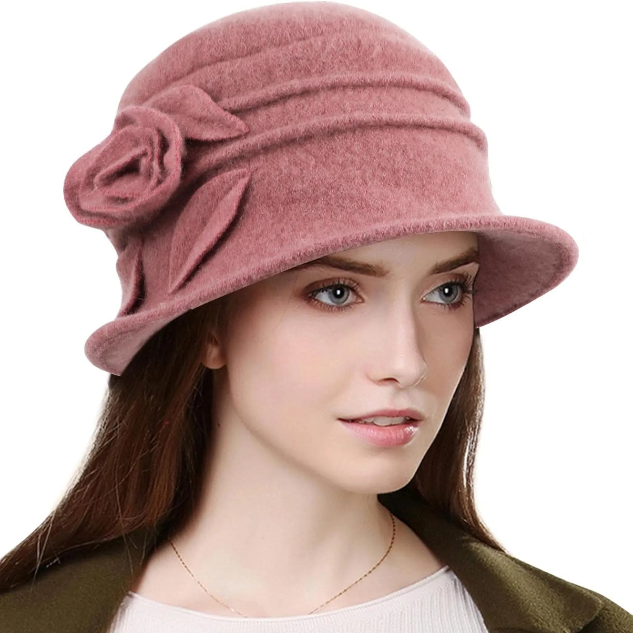 Pălărie damă din lână, model Sofia, culoarea roz cuarț.