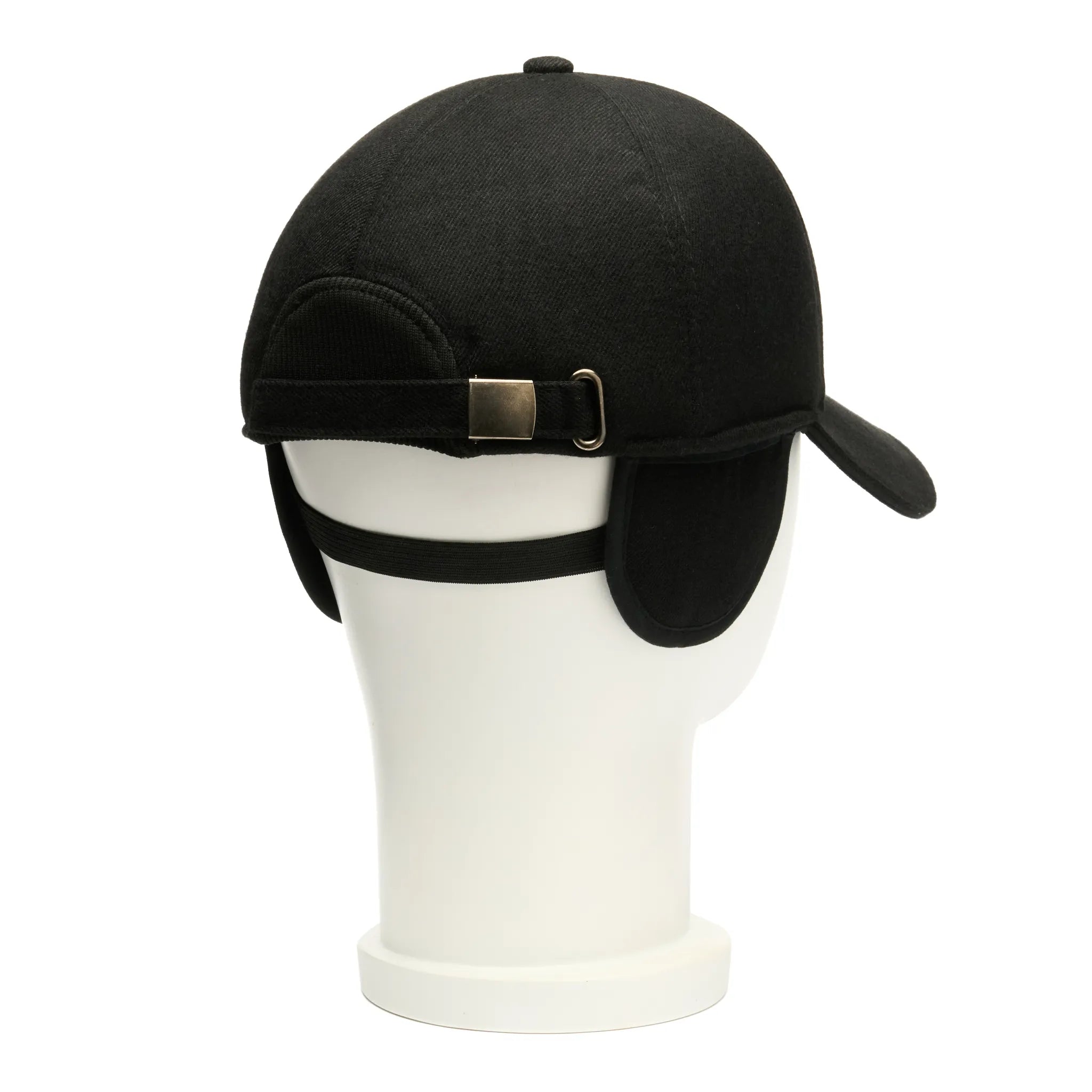 Șapcă iarnă bărbați, din stofă, cu urechi, model Black Style, profil, urechi desfăcute.