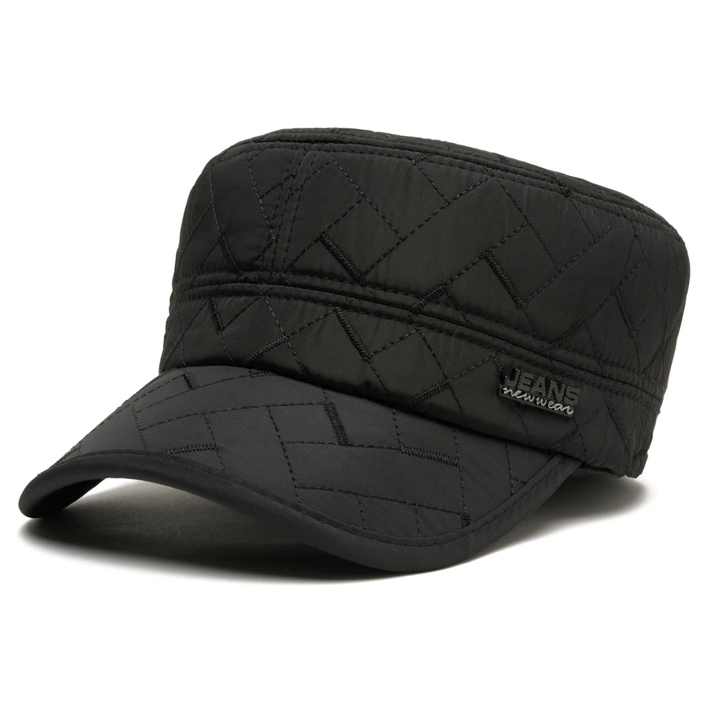 Șapcă de iarnă negru pentru bărbați, matlasată, mărime mică 54–56 cm