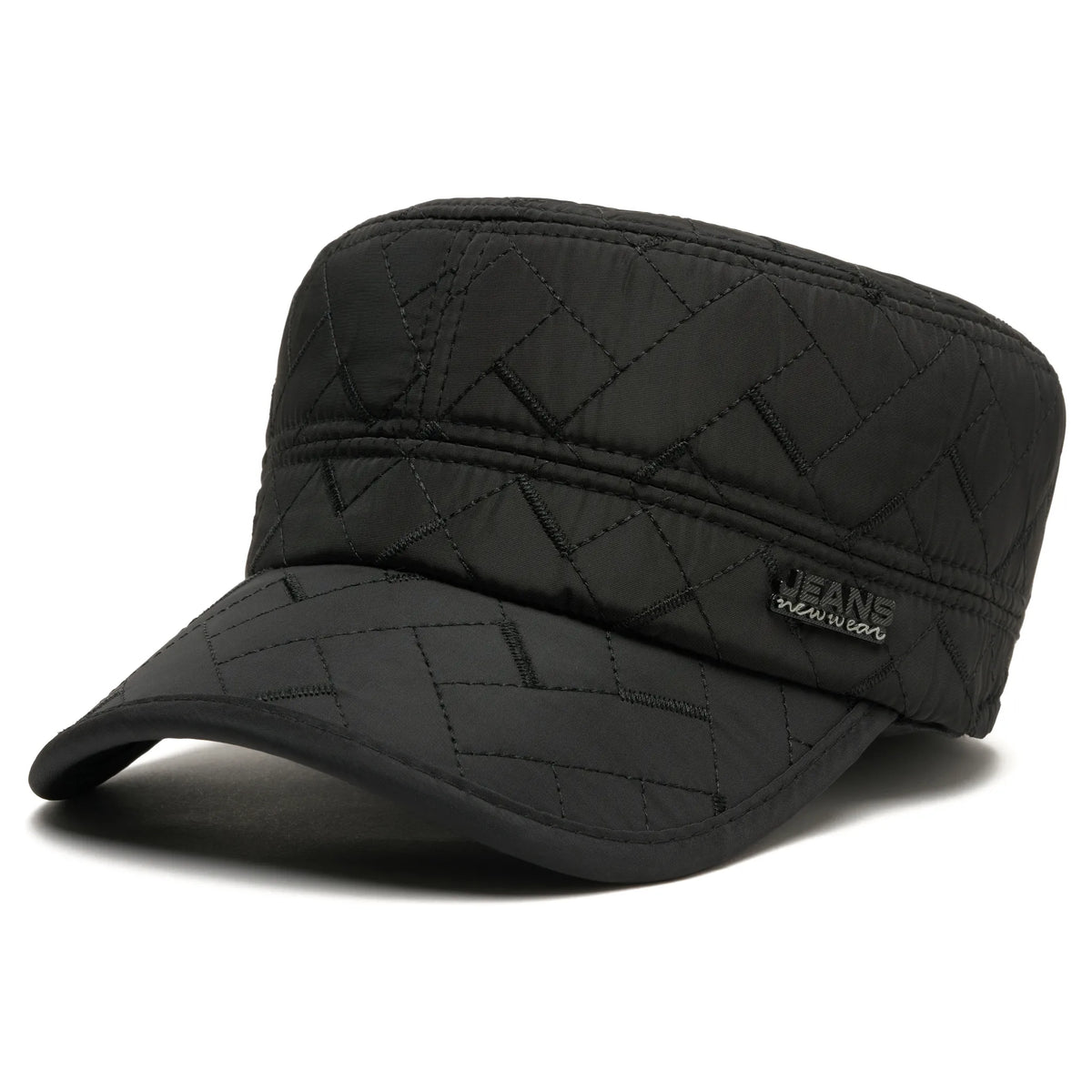 Șapcă de iarnă negru pentru bărbați, matlasată, mărime mică 54–56 cm
