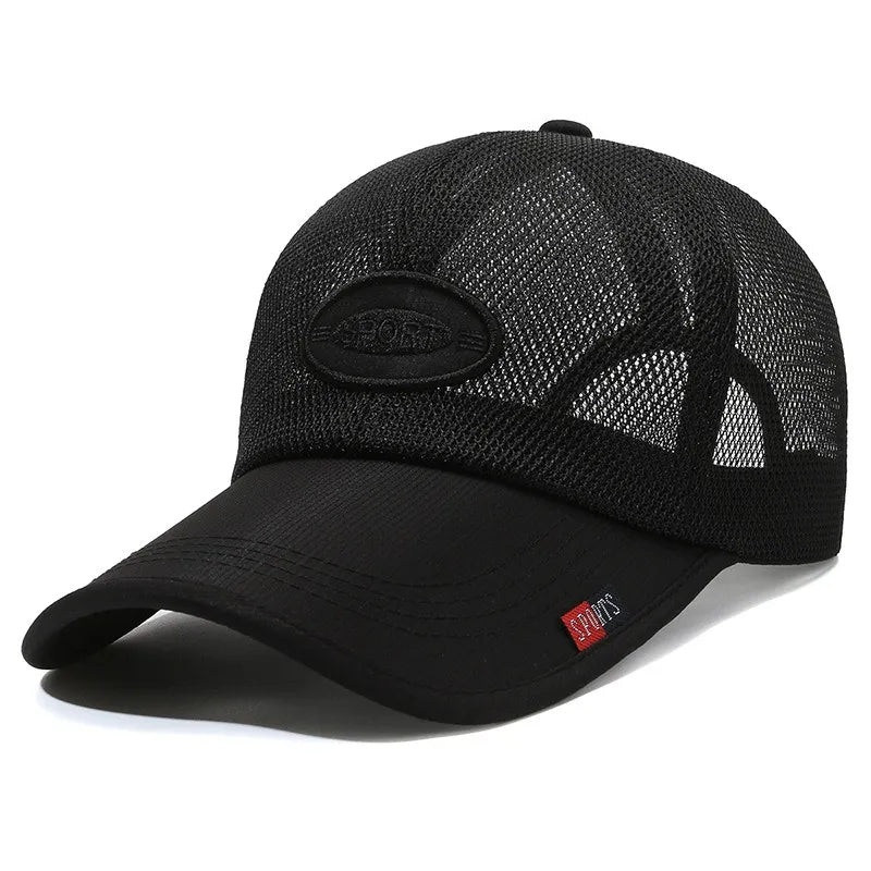 Șapcă bărbați mesh negru, super ușoară și aerisită, cu cozoroc ferm și reglaj la spate