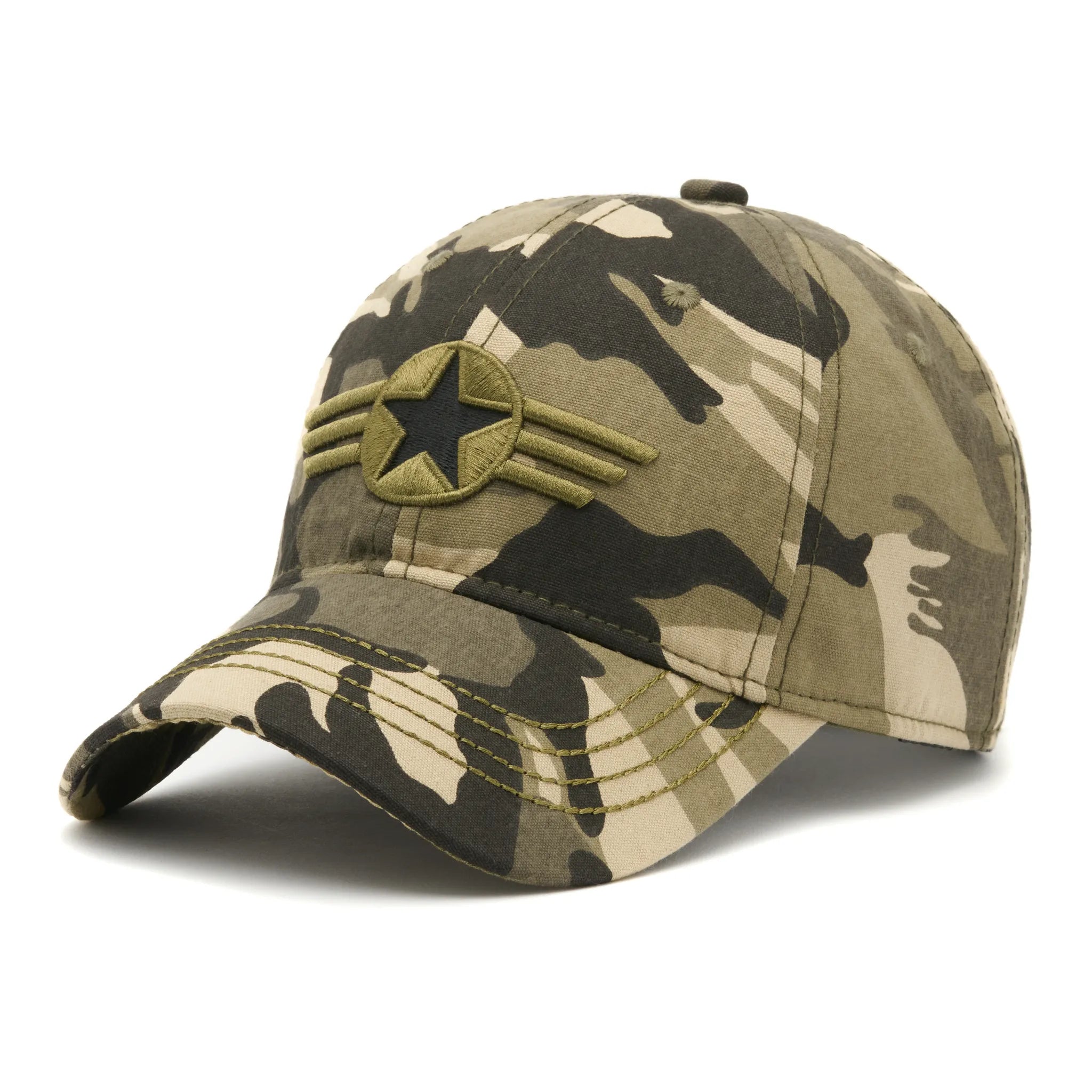 Șapcă bărbați militară, cammo star, bumbac, model camuflaj cu stea militară, mărime universală, cataramă reglabilă, bandă anti-transpirație.