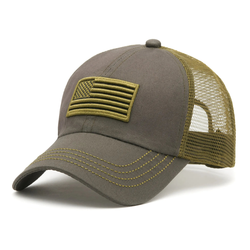 Șapcă USA Truckler cu plasă, bumbac, culoarea kaki, mărime universală, cataramă reglabilă, bandă anti-transpirație.