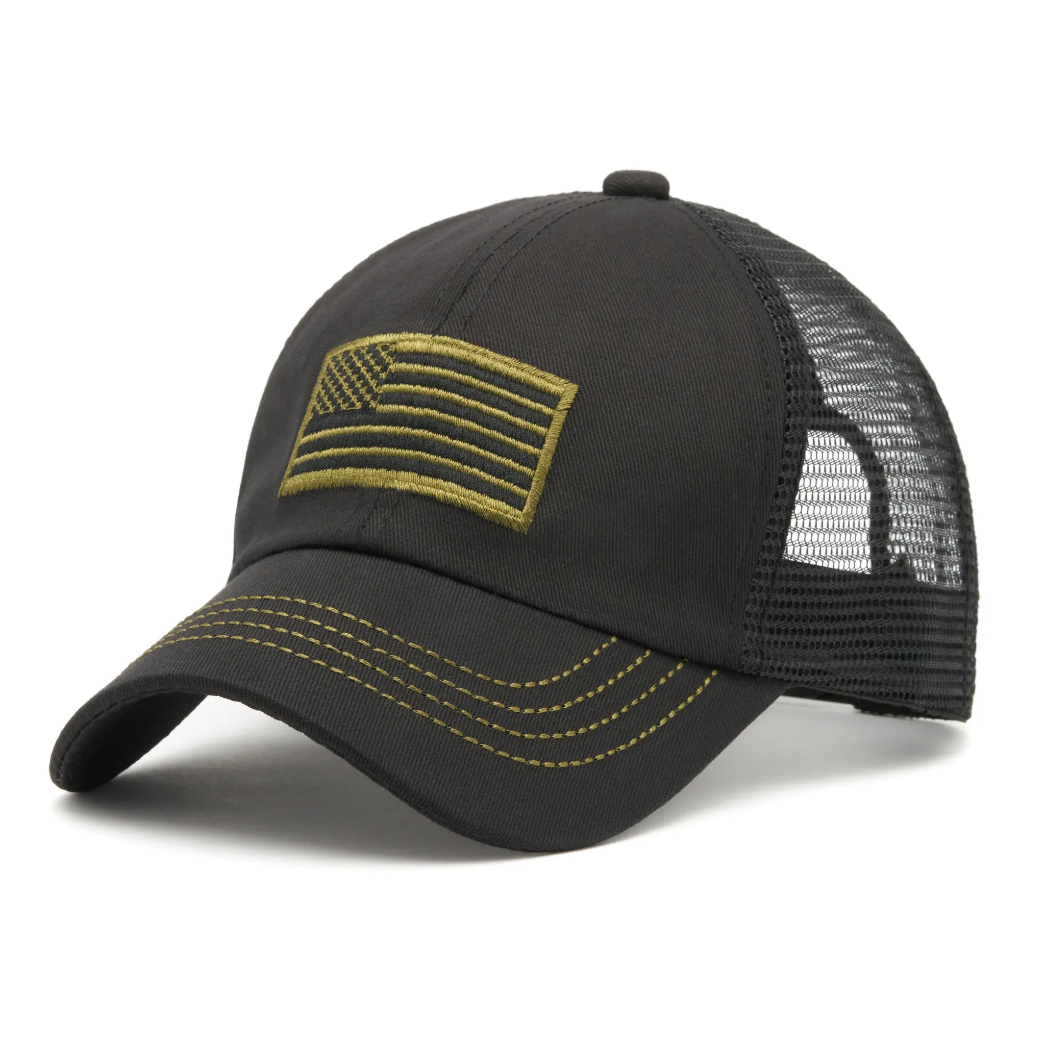 Șapcă USA Truckler cu plasă, bumbac, culoarea negru, mărime universală, cataramă reglabilă, bandă anti-transpirație.