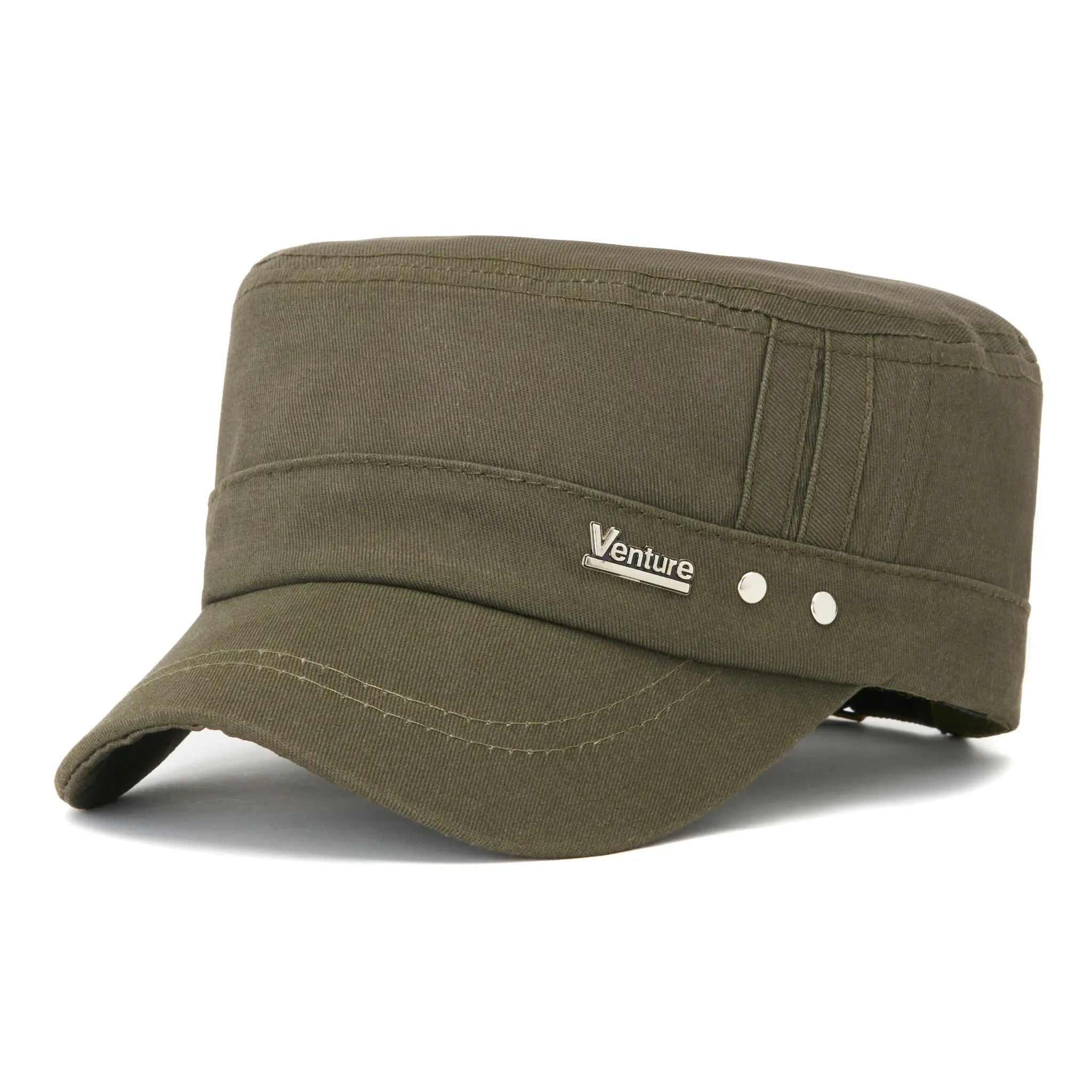 Șapcă bărbați din bumbac, culoarea kaki, logo metalic Venture, mărime universală cu cataramă reglabillă.