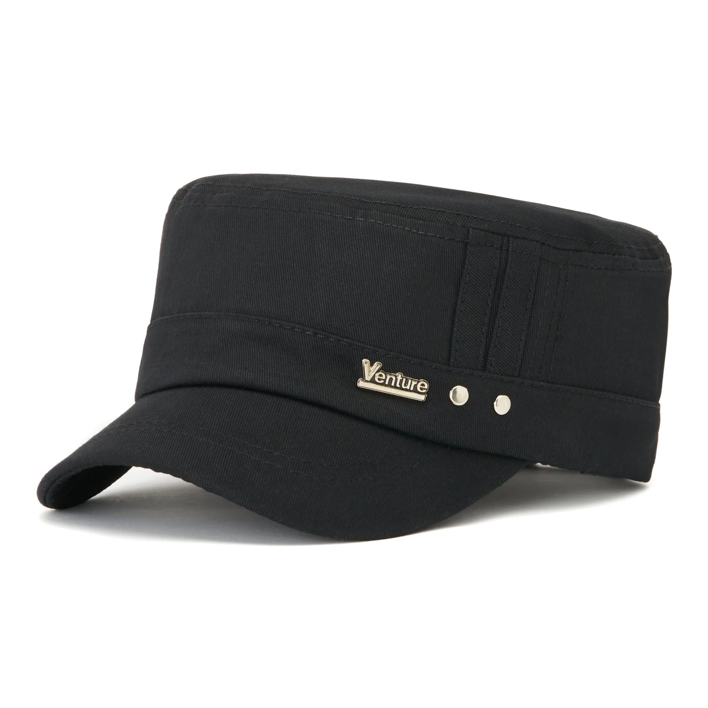 Șapcă bărbați din bumbac, culoarea negru, logo metalic Venture, mărime universală cu cataramă reglabillă.