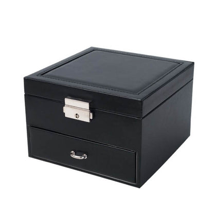 Cutie de bijuterii Prestige neagră, compactă și închisă, cu design elegant.
