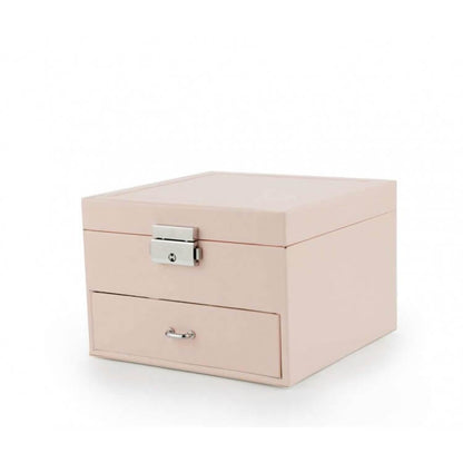Cutie de bijuterii Prestige roz pudră, compactă și închisă, cu design elegant.